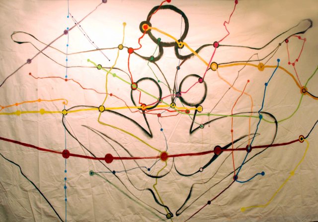 Anastasia Zoé SOULIOTOU, Île-de-Pachamama, gouache sur toile, 5.15m X 2.40m, 2013