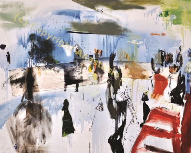 Anastasia Zoé Souliotou, Passagers sur la plateforme, 2m x 1.60m, huile sur toile, 2007